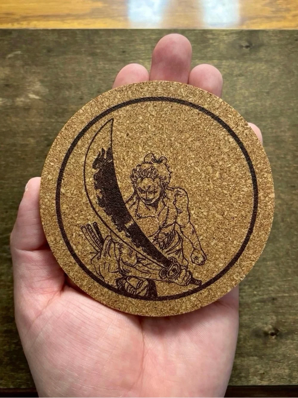 One Piece Zoro Laser Engraved Cork Coasters Lot of 6